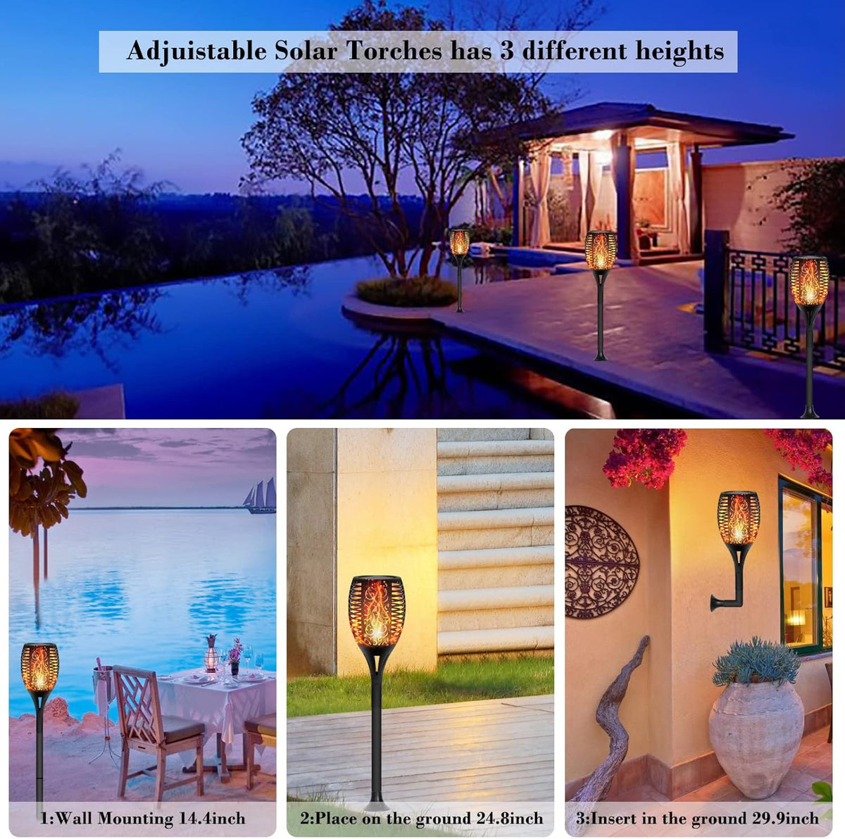 6 Pack Solar Powered LED Torch Lights E784882