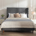 Queen Size Upholstered Platform Bed Frame with Wingback Headboard M4044