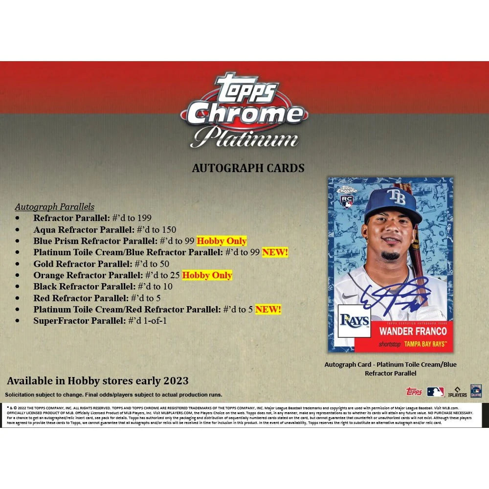 2022 Chrome Platinum Baseball Trading Card Hobby Box D548574