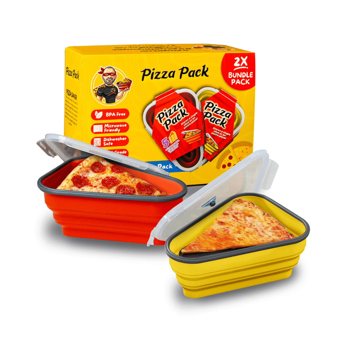 Reusable Pizza Storage Container with 5 Microwavable Serving Trays, 2 Pack U30586