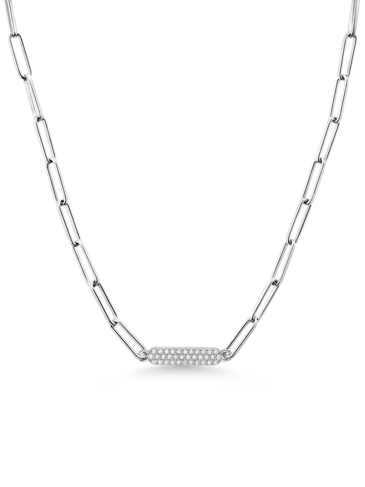 925 Sterling Silver Paperclip Chain Necklace Set with Created Moissanites O10608
