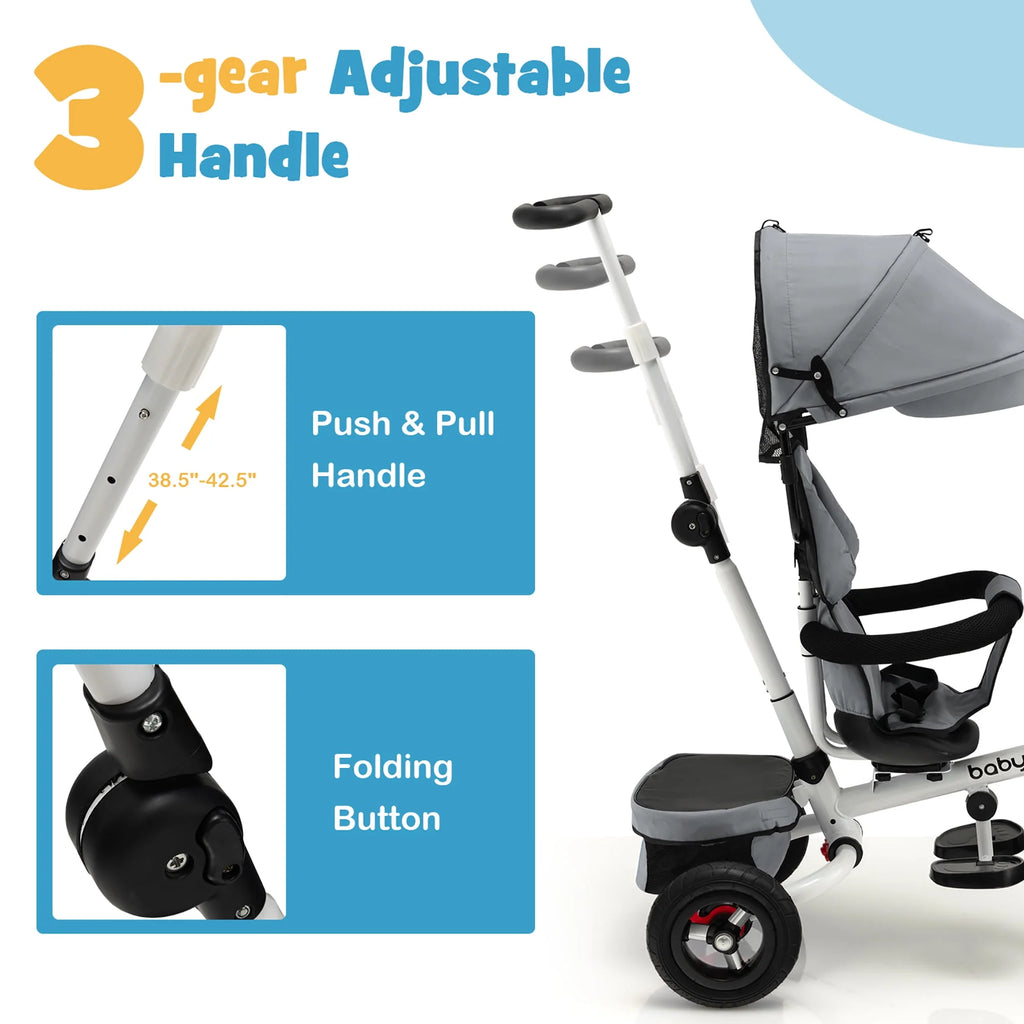 Folding Toddler Tricycle with Reversible Seat and Adjustable Canopy H7046