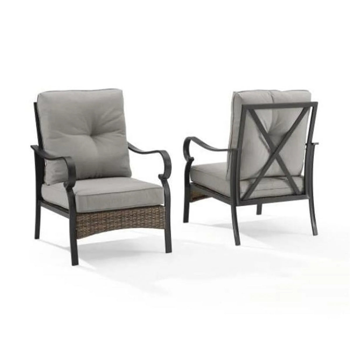 Outdoor Metal & Wicker Armchair Set, Taupe - 2 Piece O555127