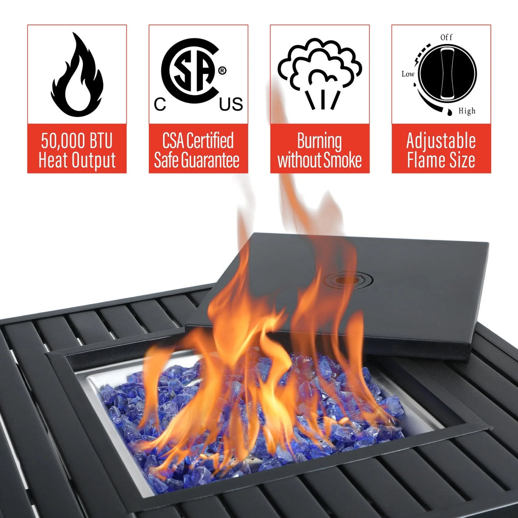 28 inch Outdoor Gas Fire Pit Table with Lid 50,000 BTU Q42288