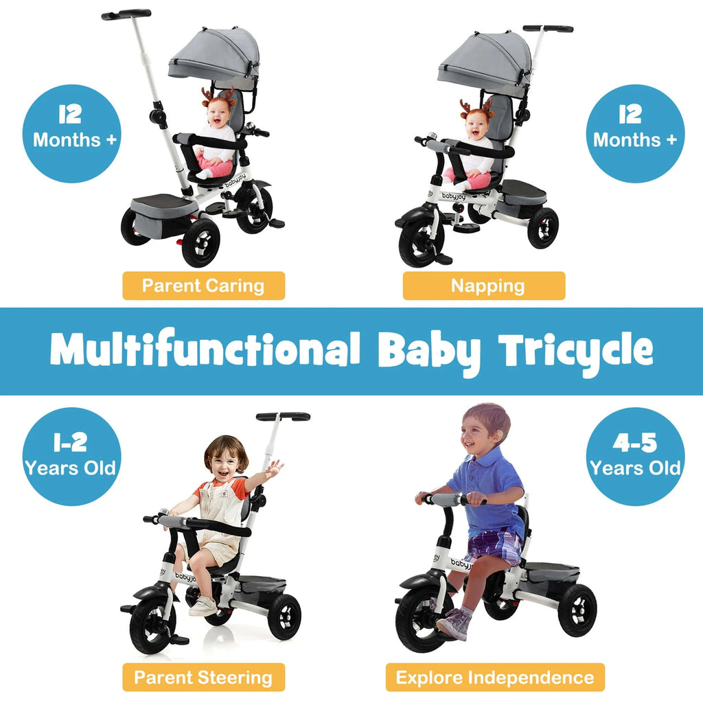 Folding Toddler Tricycle with Reversible Seat and Adjustable Canopy H7046
