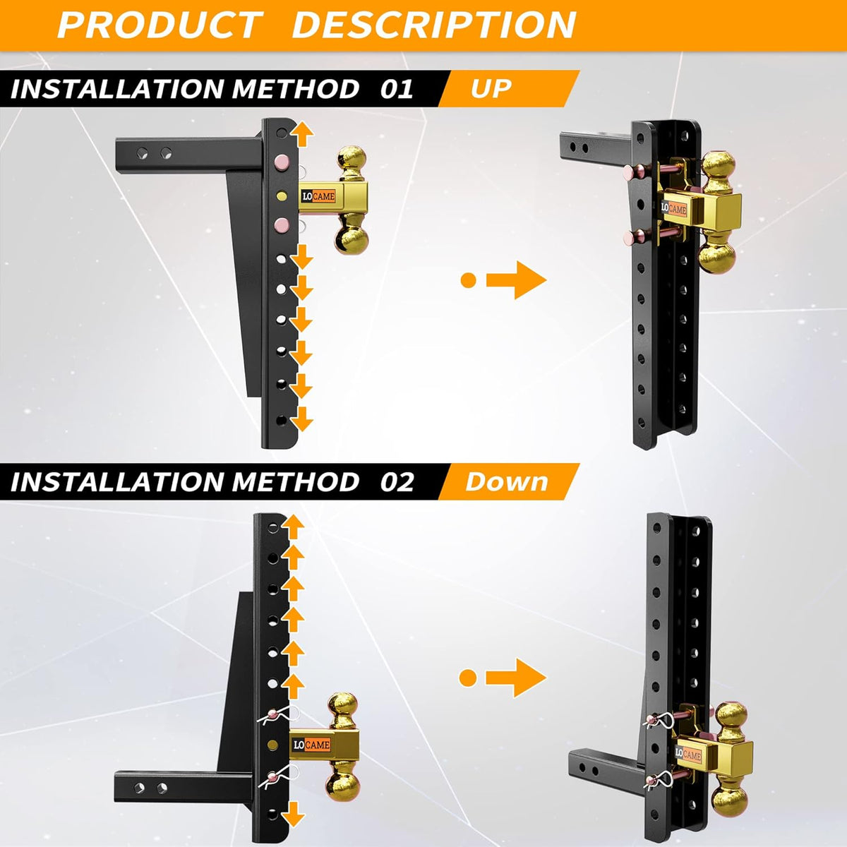 Adjustable Trailer Hitch, 2-Inch Receiver, 15-Inch Drop/Rise, 21,000 LBS GTW, Double Pins, Solid Ball Mount W816548
