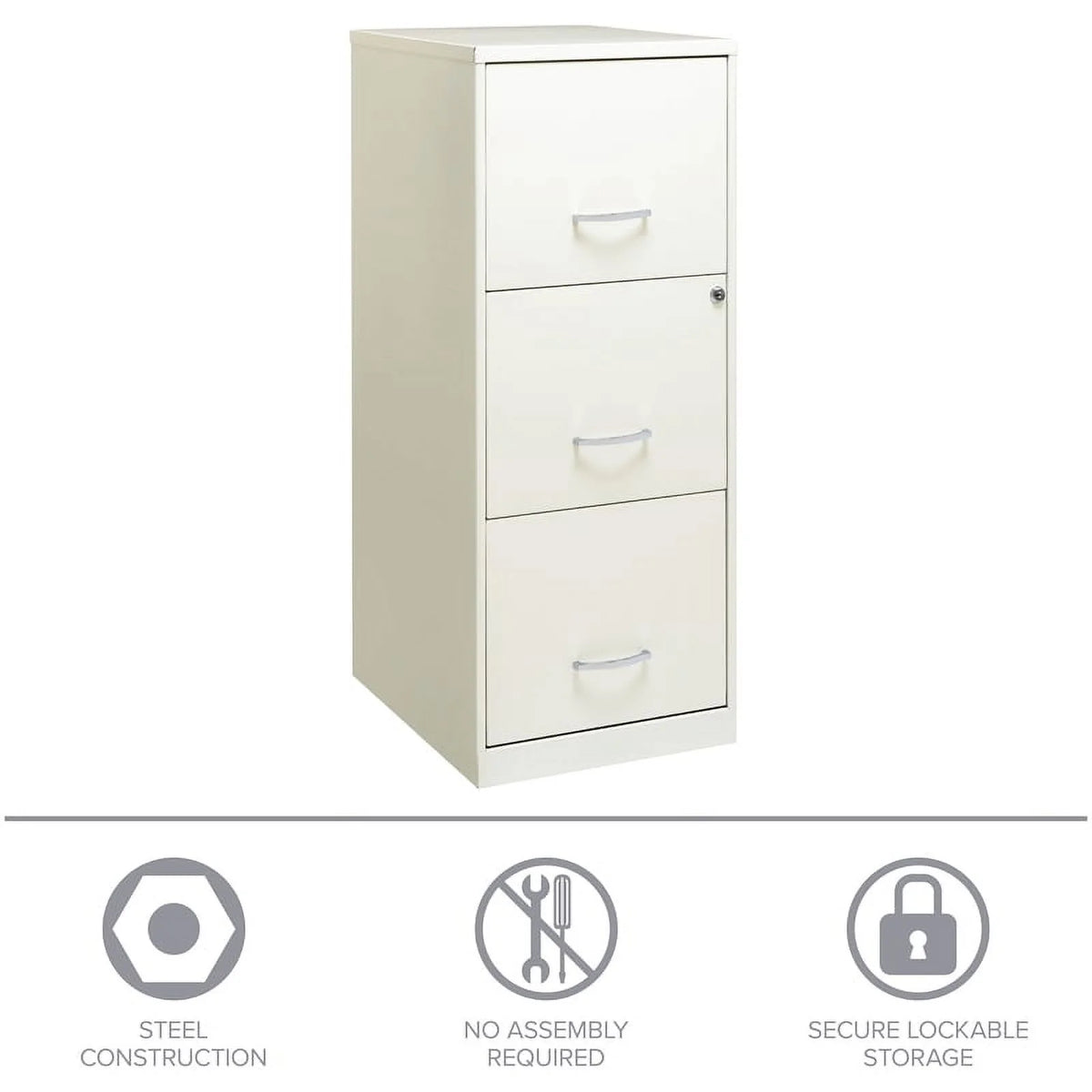 White 3 Drawer Metal File Cabinet with Lock Y4072