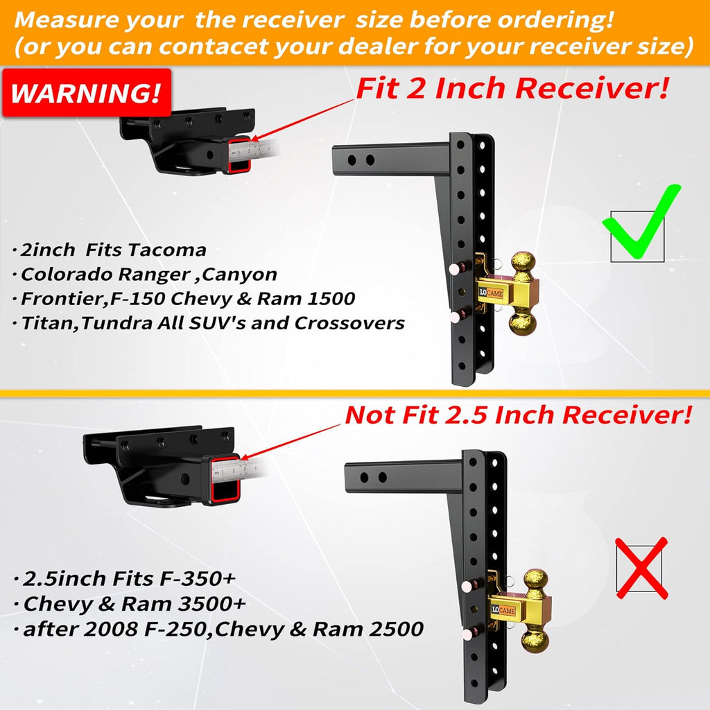 Adjustable Trailer Hitch, 2-Inch Receiver, 15-Inch Drop/Rise, 21,000 LBS GTW, Double Pins, Solid Ball Mount W816548