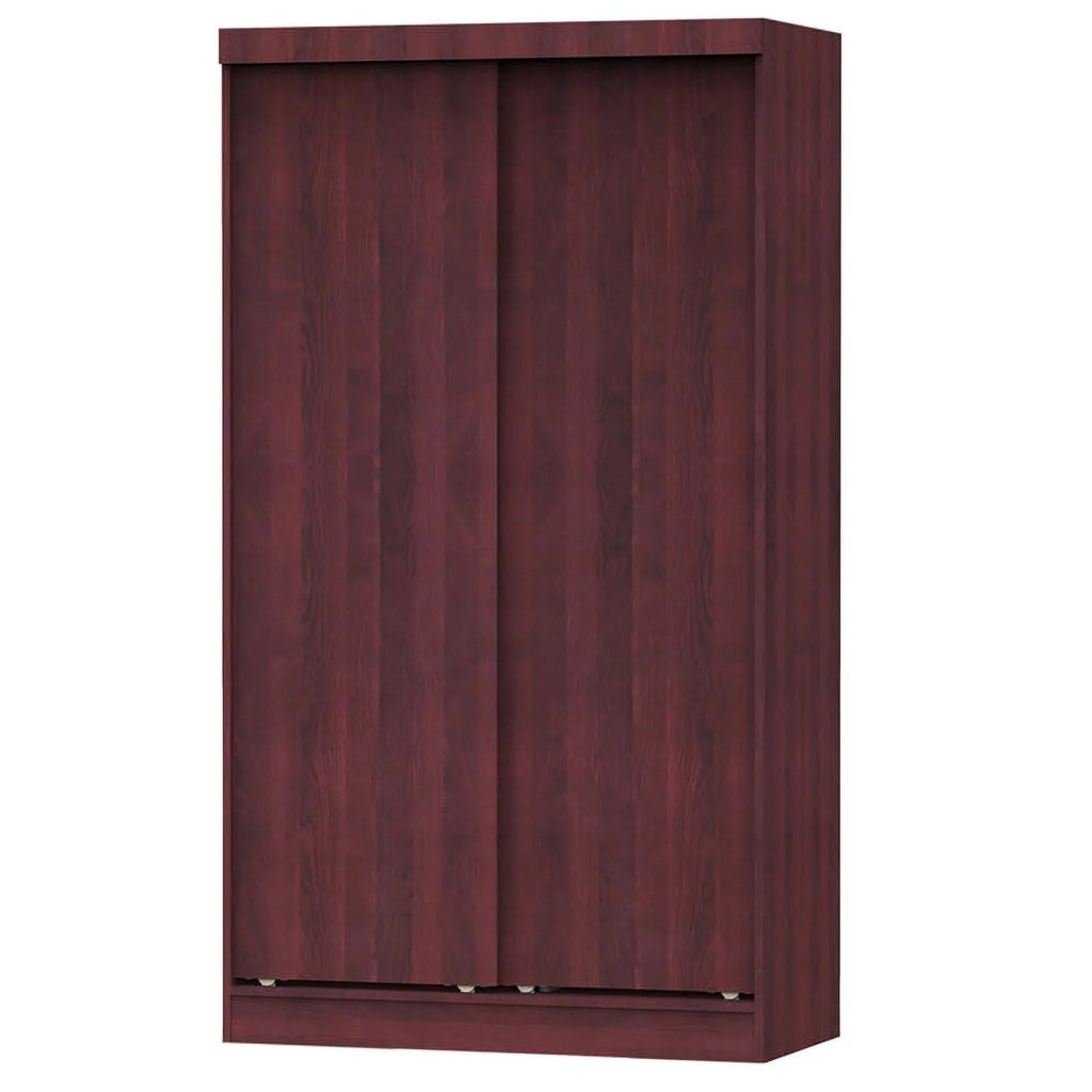 Modern Wood Double Sliding Door Wardrobe in Mahogany P93606