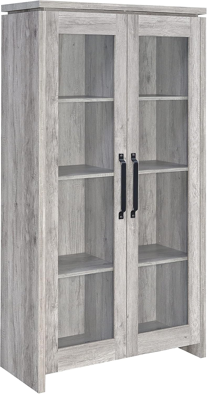 2-door Curio Cabinet Grey Driftwood and Clear T713