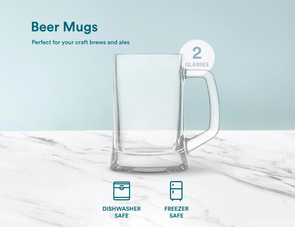 Clear 12 oz Glass Beer Mugs Set of 4 Y13776