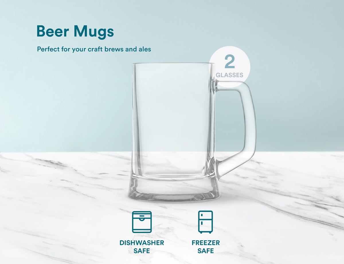 Clear 12 oz Glass Beer Mugs Set of 4 Y13776