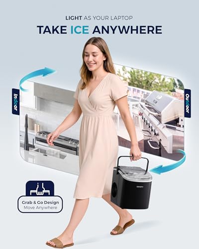 Countertop Ice Maker Machine with Handle, 26lbs in 24Hrs, 9 Ice Cubes Ready in 6 Mins, Auto-Cleaning Portable Ice Maker with Basket and Scoop (Black) H75465