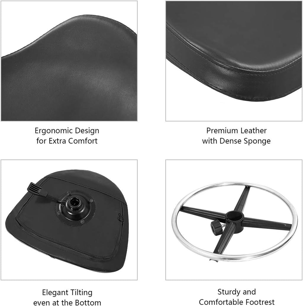Height Adjustable Rolling Swivel Stool Chair with Ergonomic Seat and Footrest Metal Base (Black, with Caster) X5582