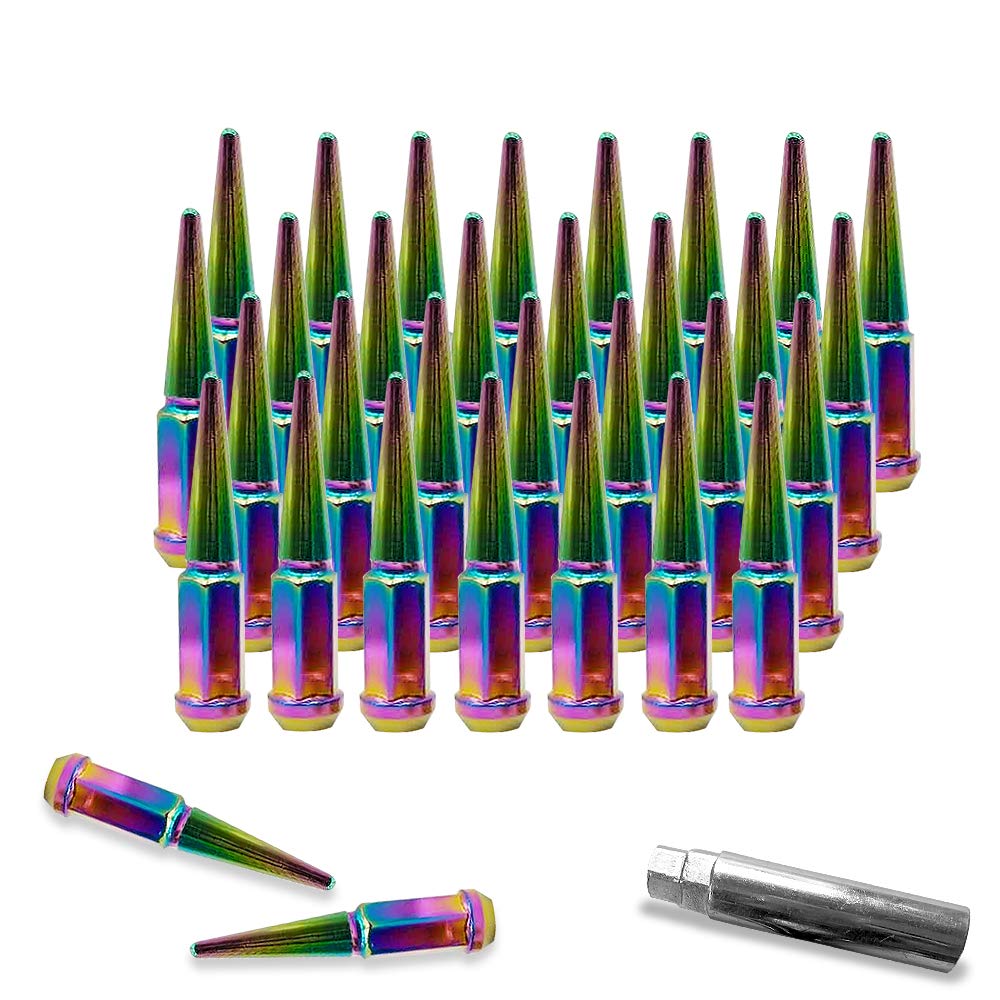 32 pcs M12x1.25 4.4 Wheel Spike Lug Nuts Conical with Key, Blue U395335