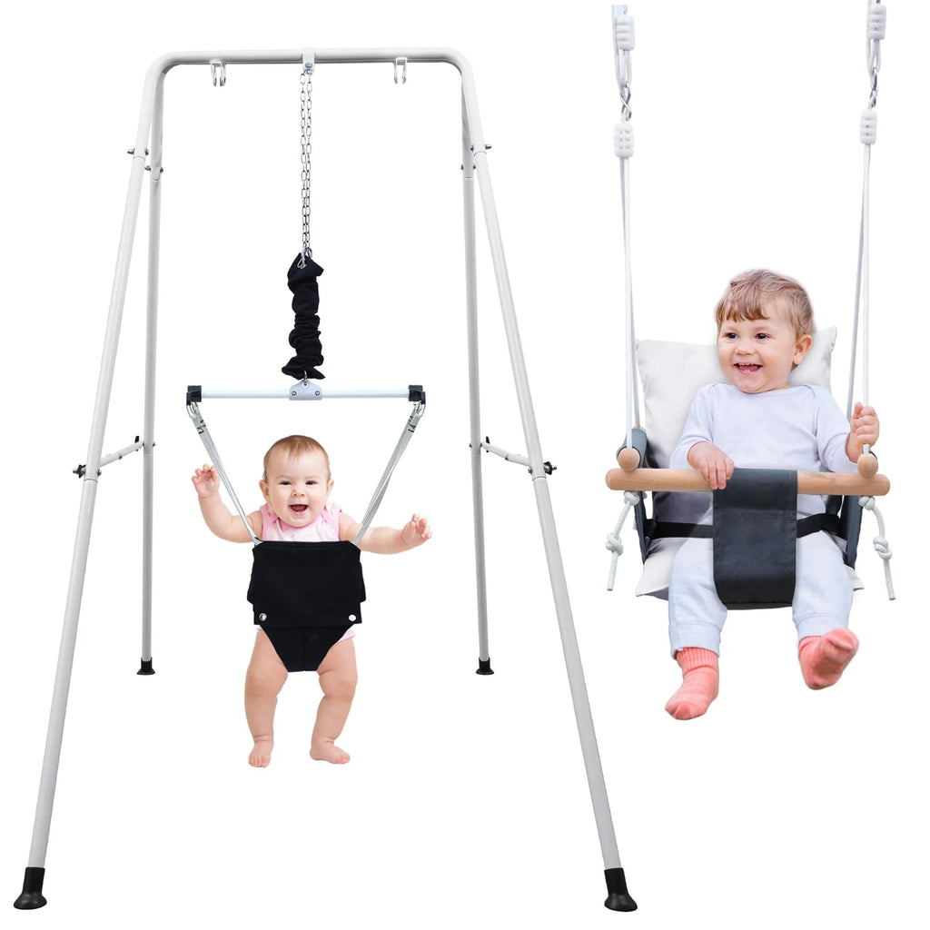 2 in 1 Toddler Metal Swing Set and Baby Jumper with Stand A69685