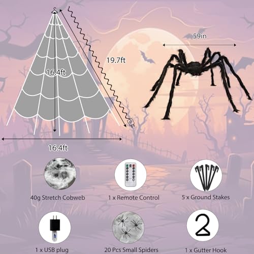550 LED Lighted Spider Web 16.4Ft with 8 Lighting Modes T879