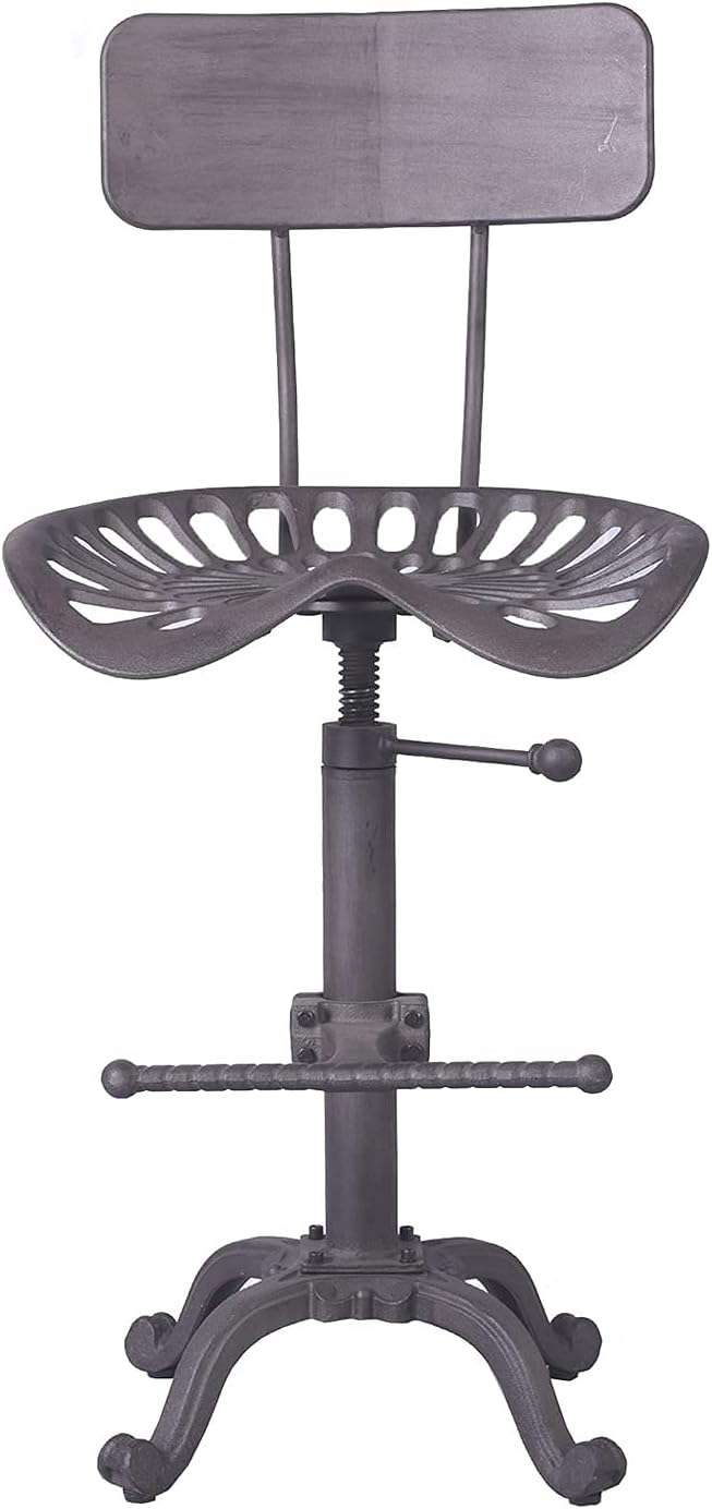 Rust Industrial Cast Iron Tractor Seat Bar Stool with Back C852675