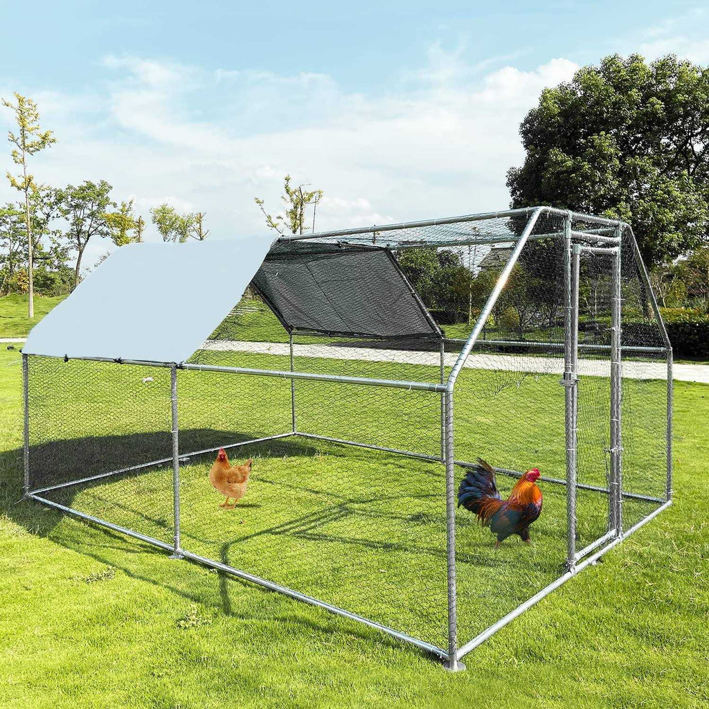 Large Metal Walk-in Chicken Coop with Waterproof Cover Y5017