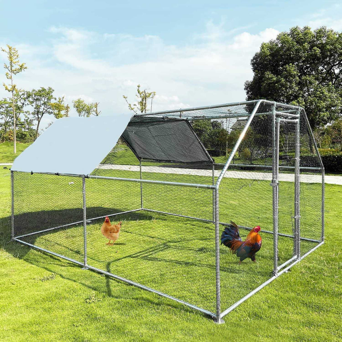 Large Metal Walk-in Chicken Coop with Waterproof Cover Y5017