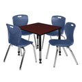 30x22 Square Height Adjustable Classroom Table with 4 Stack Chairs N6168