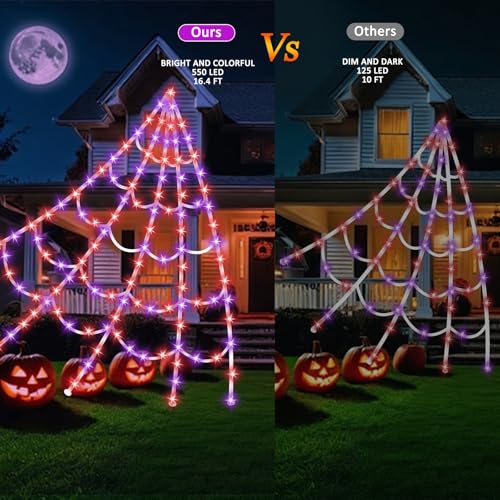 550 LED Lighted Spider Web 16.4Ft with 8 Lighting Modes T879
