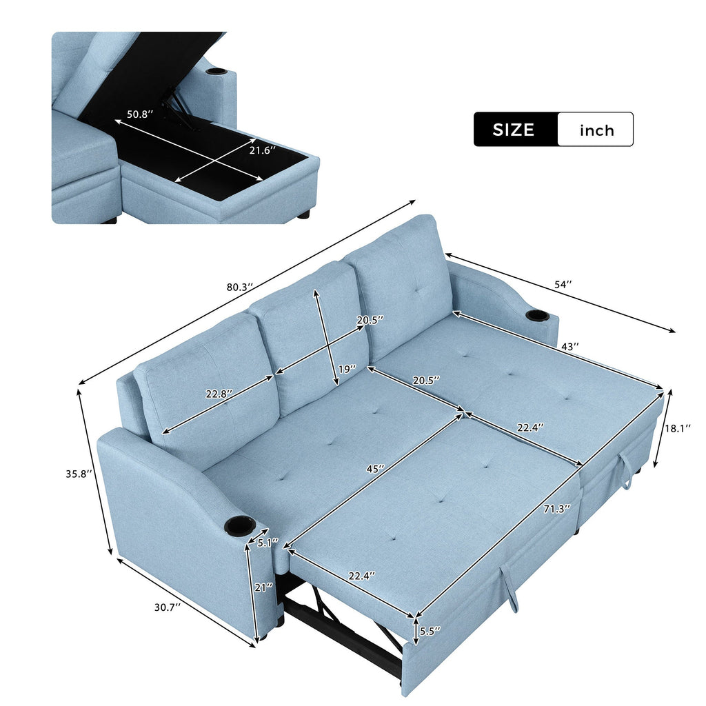 Blue Padded Pull Out Sofa Bed M4428