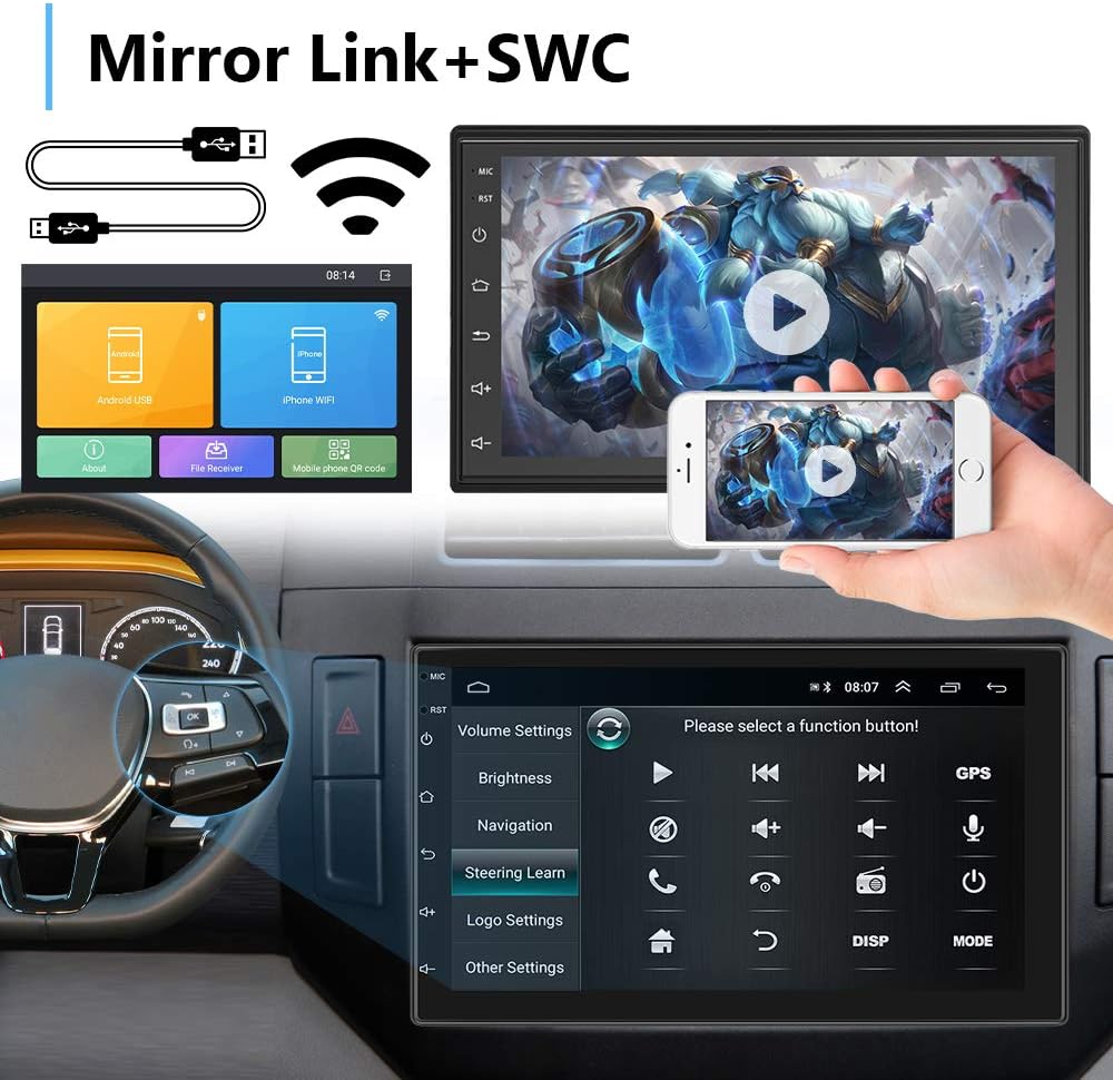 Android Double Din Car Stereo with Touch Screen Bluetooth FM Receiver Backup Camera Dual USB O6661
