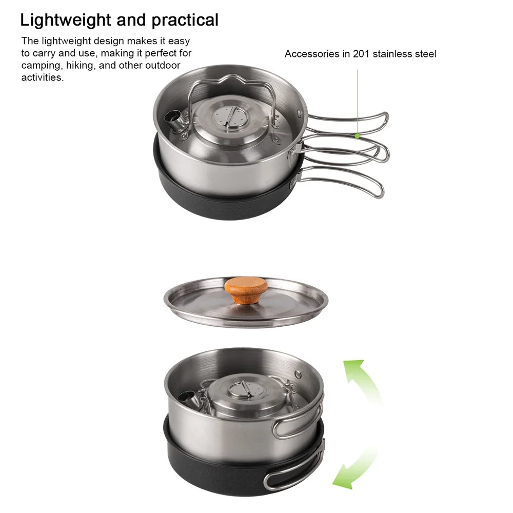 Stainless Steel Camping Cookware Set with Pot Frying Pan Kettle D96605