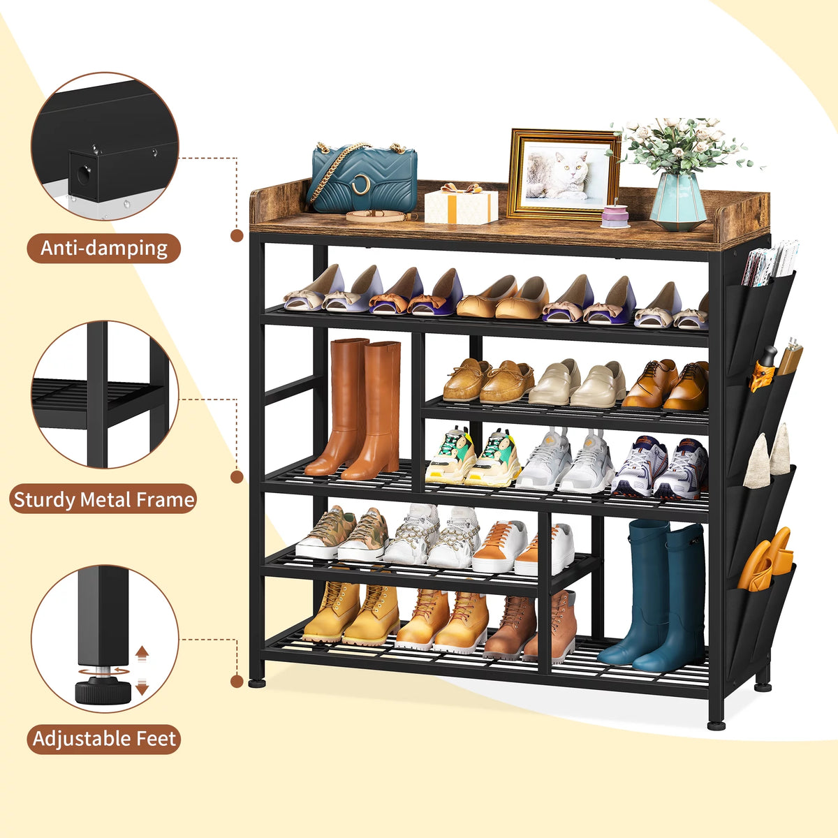 Black 6 Tier Metal Shoe Rack S837670