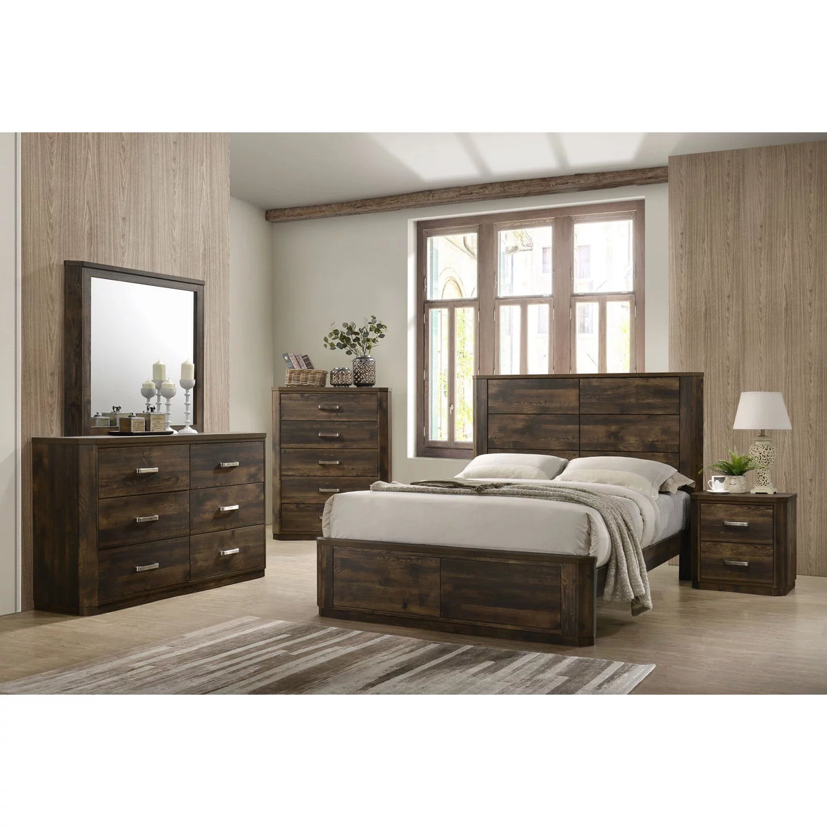Wooden Frame Bed Antique Walnut S23656