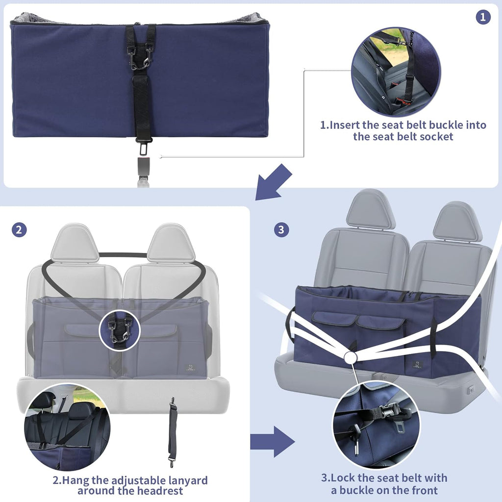 Deep Blue Pet Car Booster Seat with 2 Safety Leashes A3000