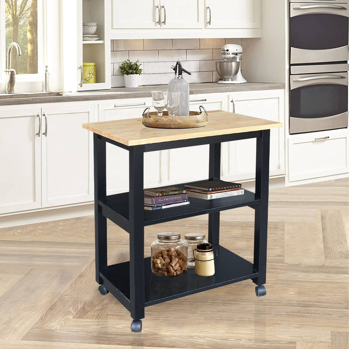 Black & Natural Microwave Cart W65014