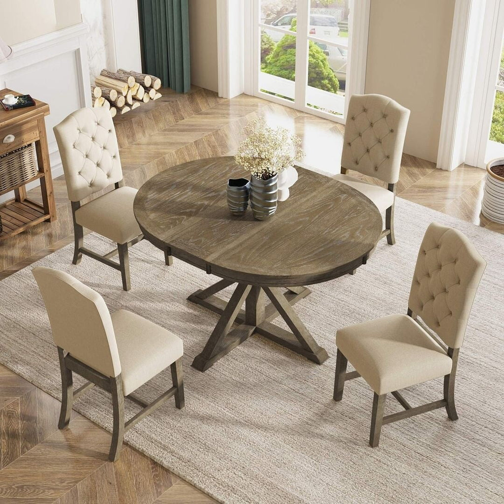 Extendable Round Dining Table Set for 4 F749