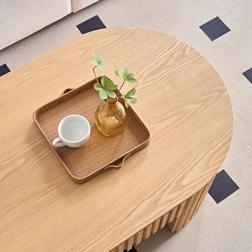 Oval Fluted Coffee Table with Storage Drawer Oak D13140