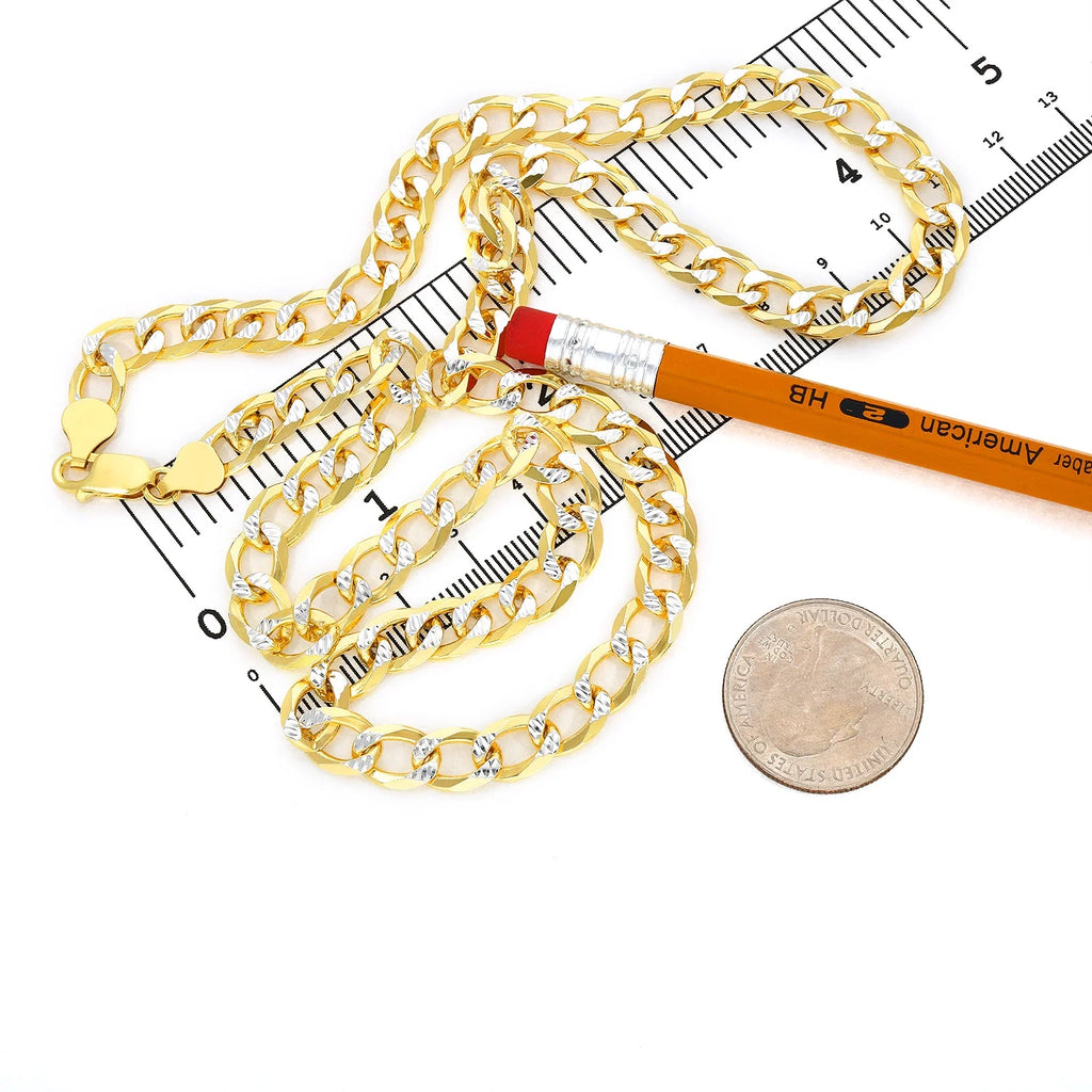 18K Gold Over Silver Diamond-Cut Cuban Chain Necklace 20"-26" N543