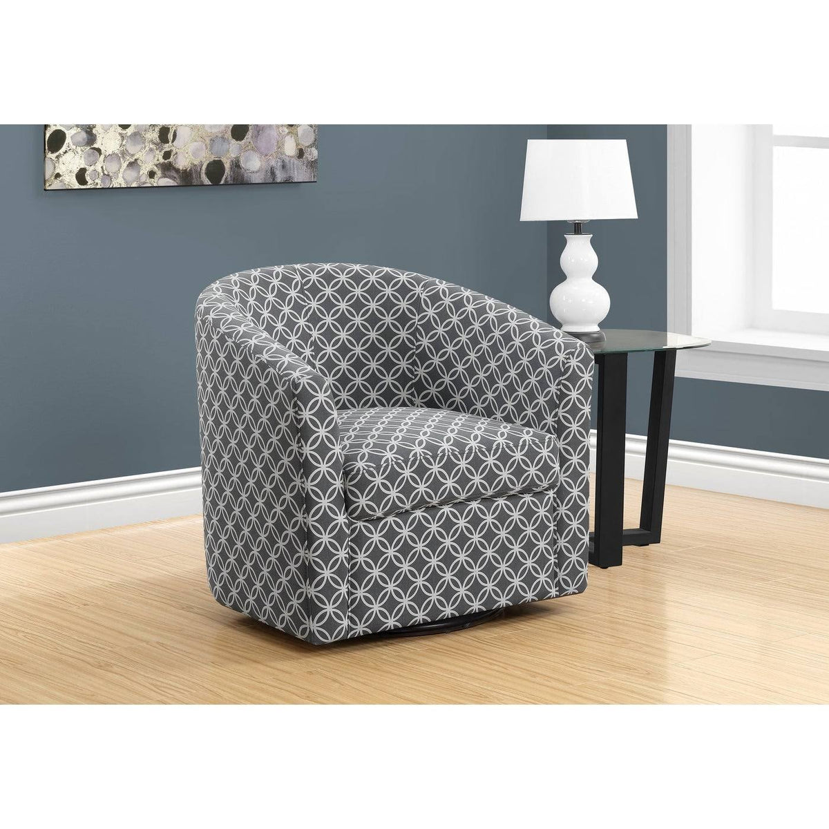 Swivel Grey Fabric Accent Chair B4074