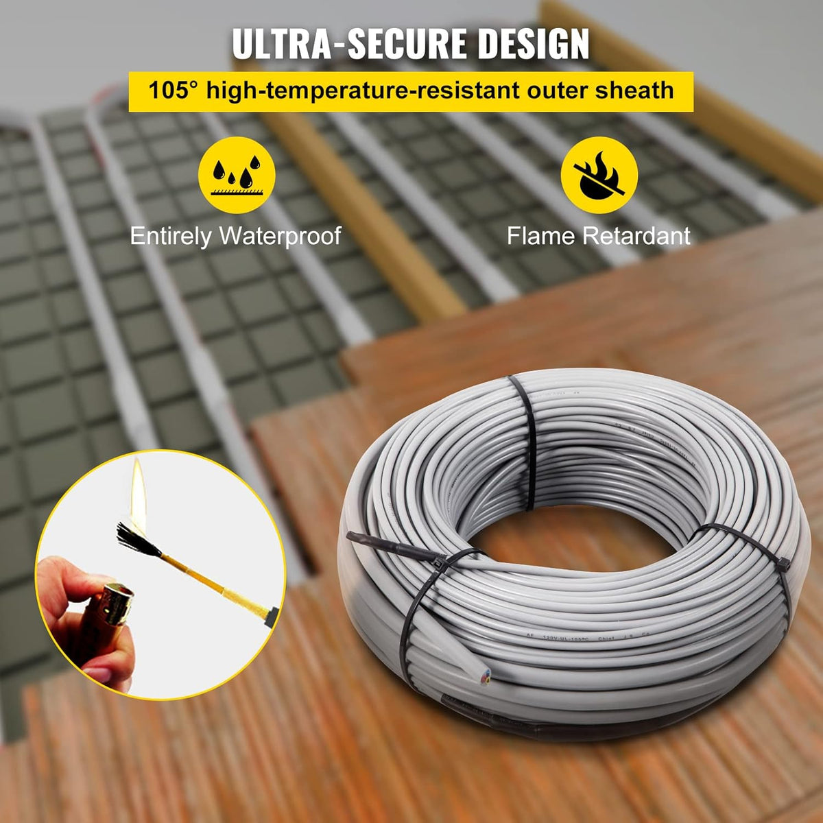 Floor Heating Cable 145.3 Square Feet with Temperature Control Panel M292904