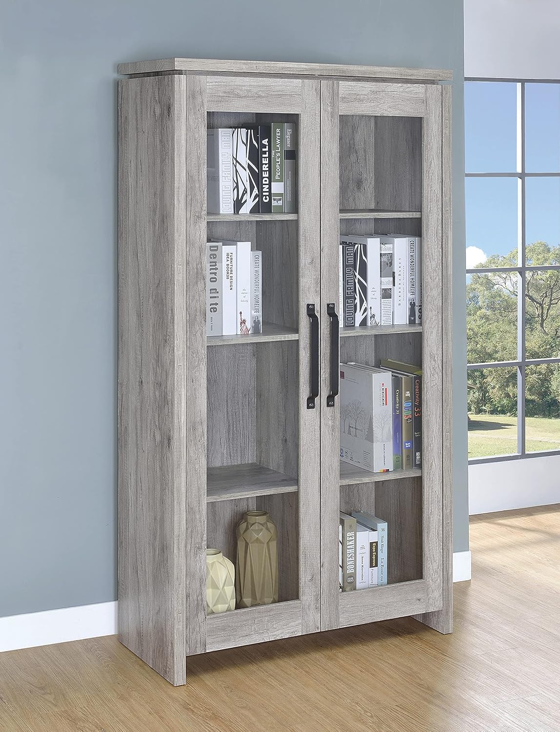 2-door Curio Cabinet Grey Driftwood and Clear T713