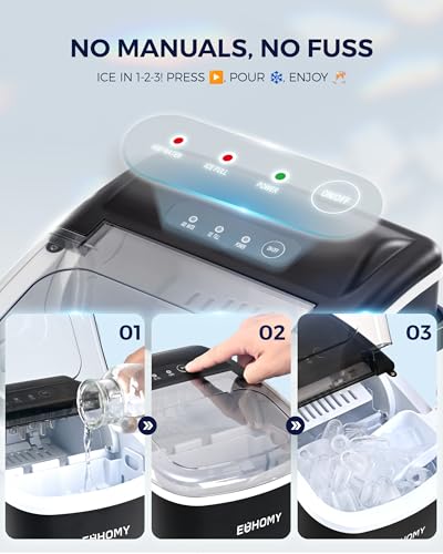 Countertop Ice Maker Machine with Handle, 26lbs in 24Hrs, 9 Ice Cubes Ready in 6 Mins, Auto-Cleaning Portable Ice Maker with Basket and Scoop (Black) H75465