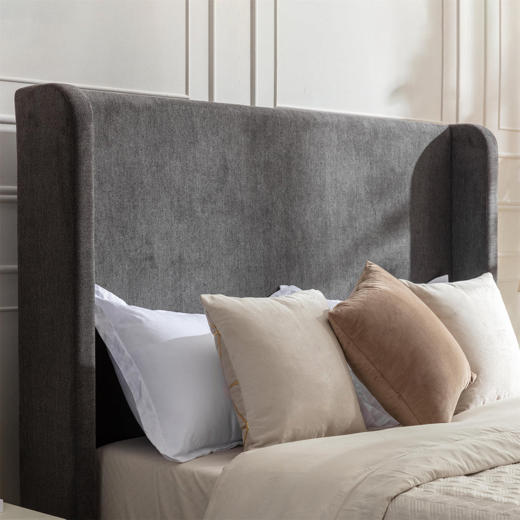 Queen Size Upholstered Platform Bed Frame with Wingback Headboard M4044