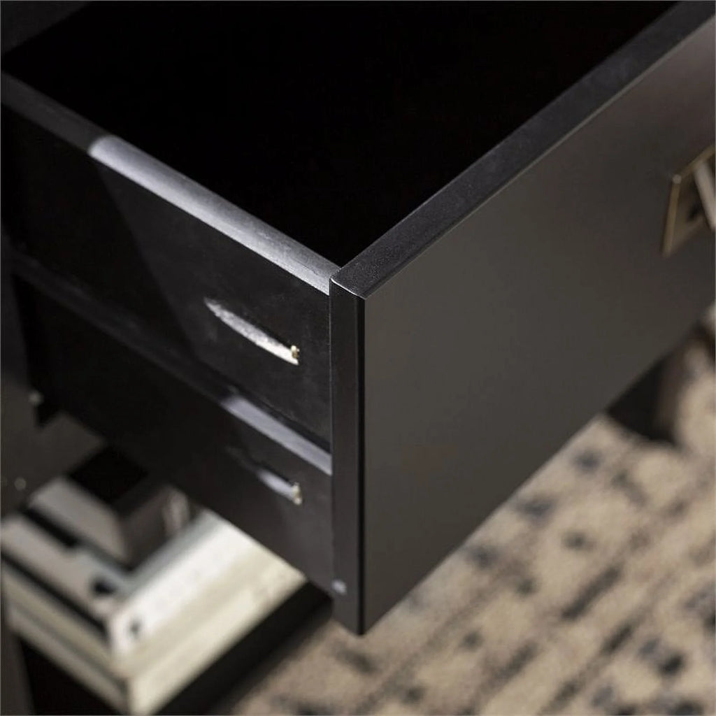 2-Piece 1-Drawer Solid Wood Nightstand Set in Black D80069
