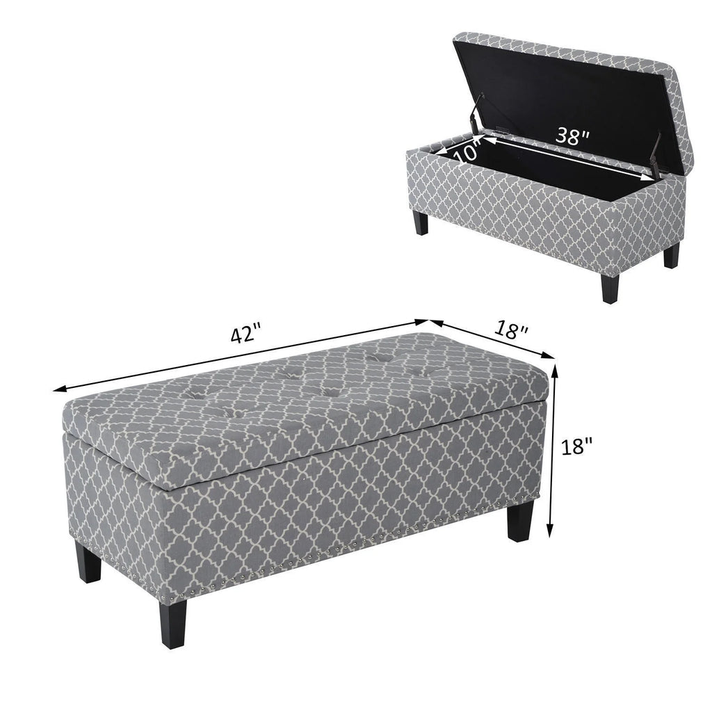 42" Tufted Linen Fabric Storage Bench Ottoman W478
