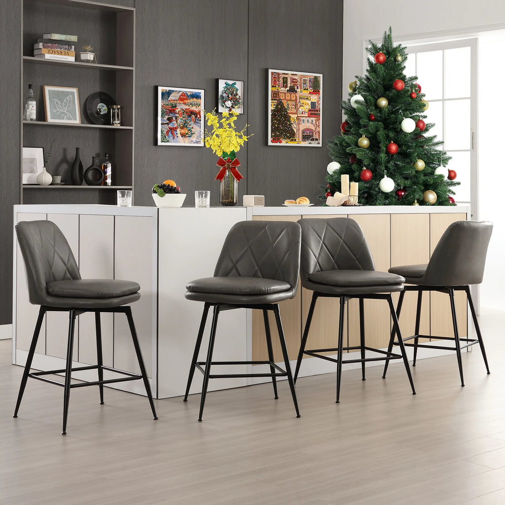 26" Swivel Counter Height Faux Leather Bar Stools Set of 4 Gray S7981