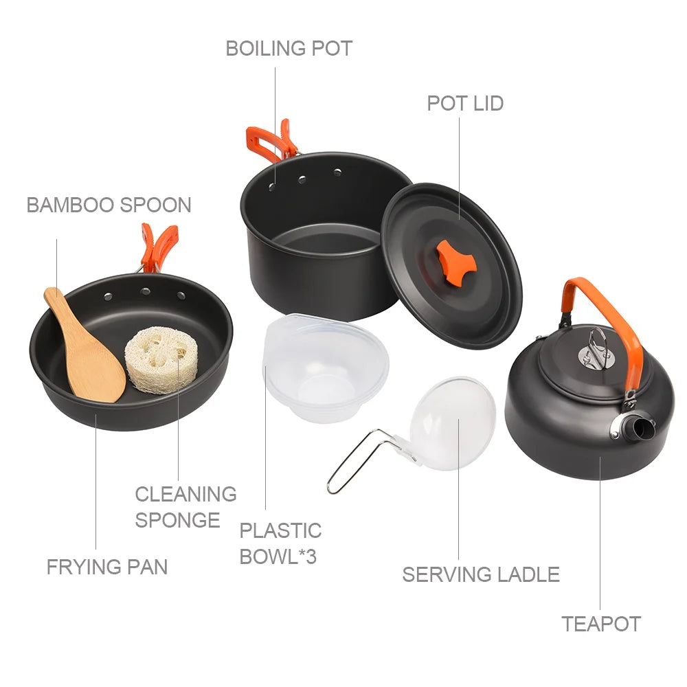 10Pcs Non-stick Aluminum Camping Cookware Set S967
