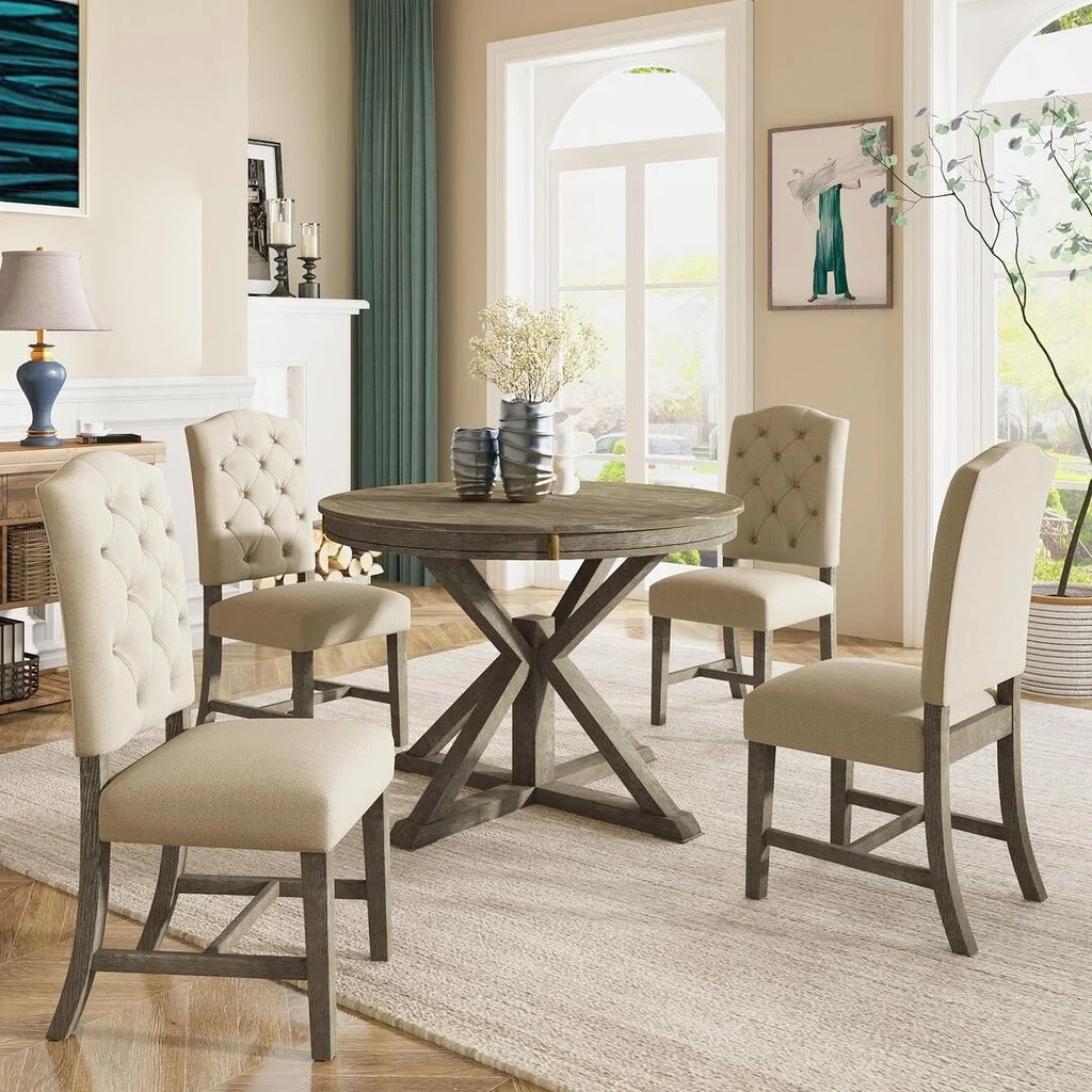 Extendable Round Dining Table Set for 4 F749