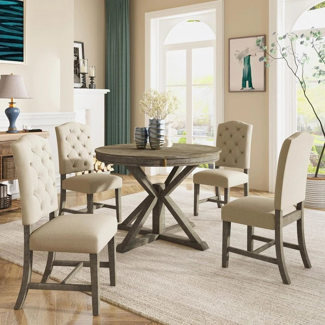 Extendable Round Dining Table Set for 4 F749