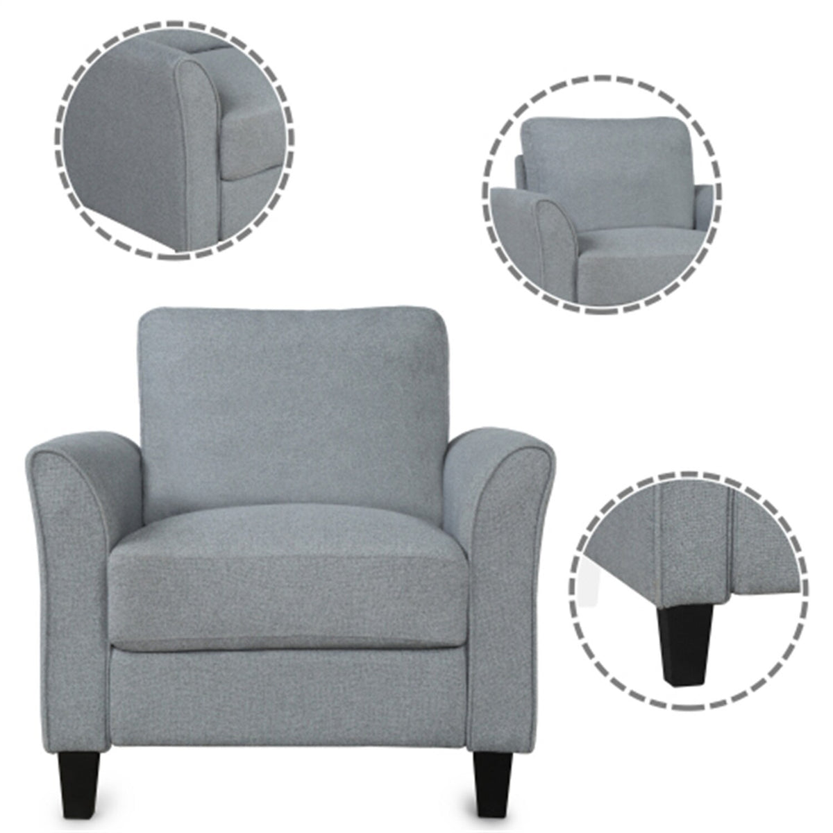 Grey Fabric Armrest Single Sofa S99954