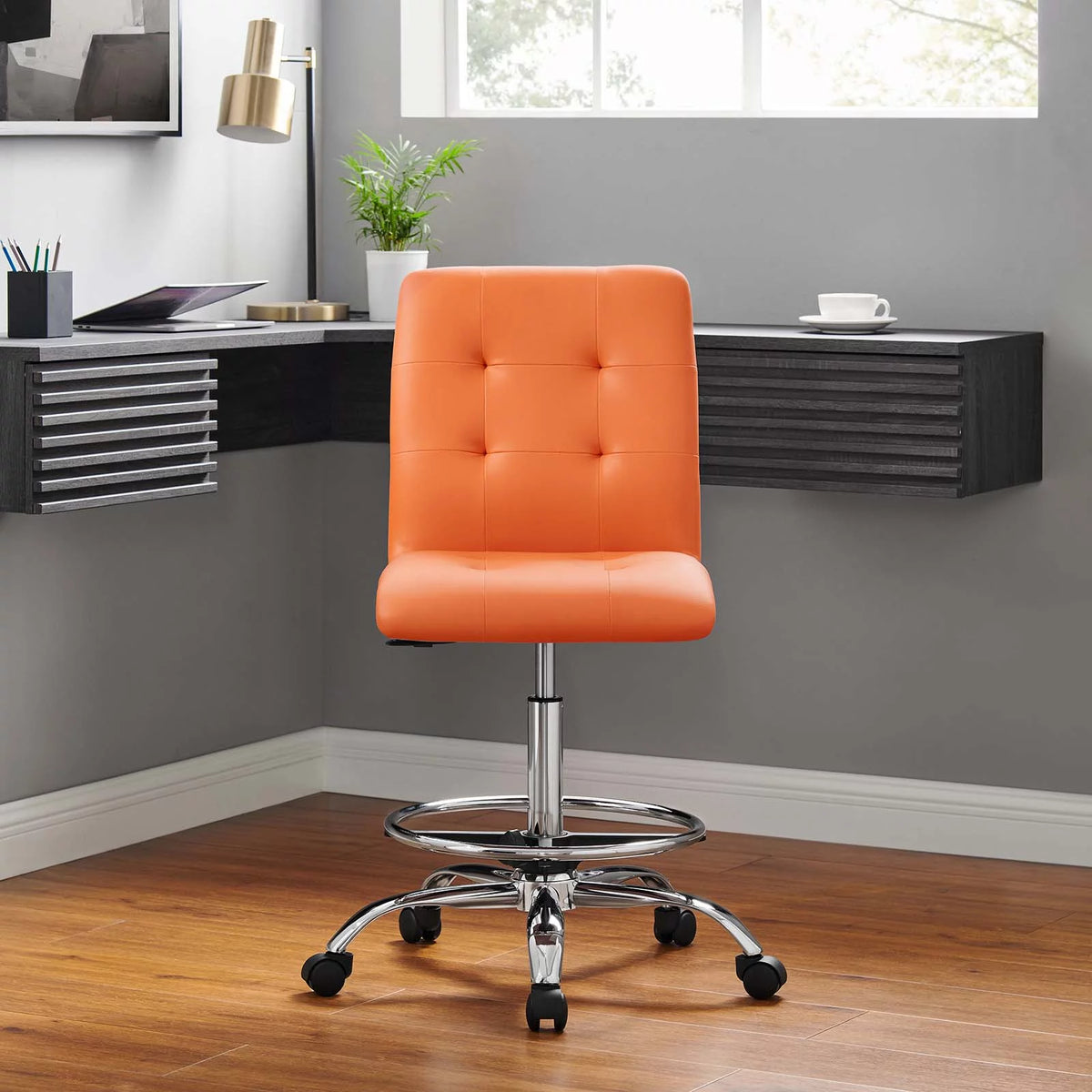 Armless Vegan Leather Drafting Chair E766