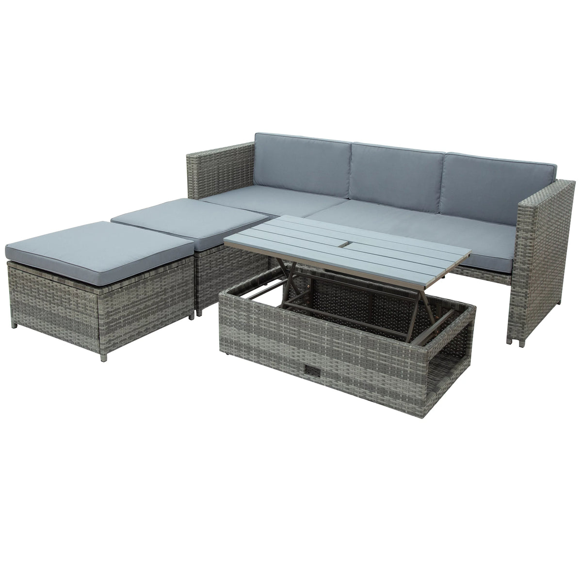 4-Piece All-Weather PE Wicker Patio Sectional Sofa Set with Retractable Table Y7983